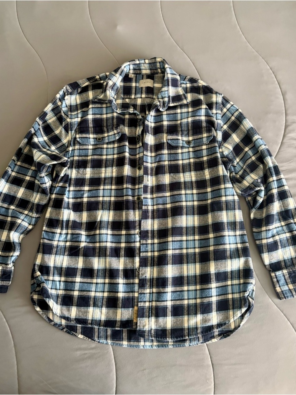 Jachs Blue and White Flannel Plaid Button-Down Shirt XL